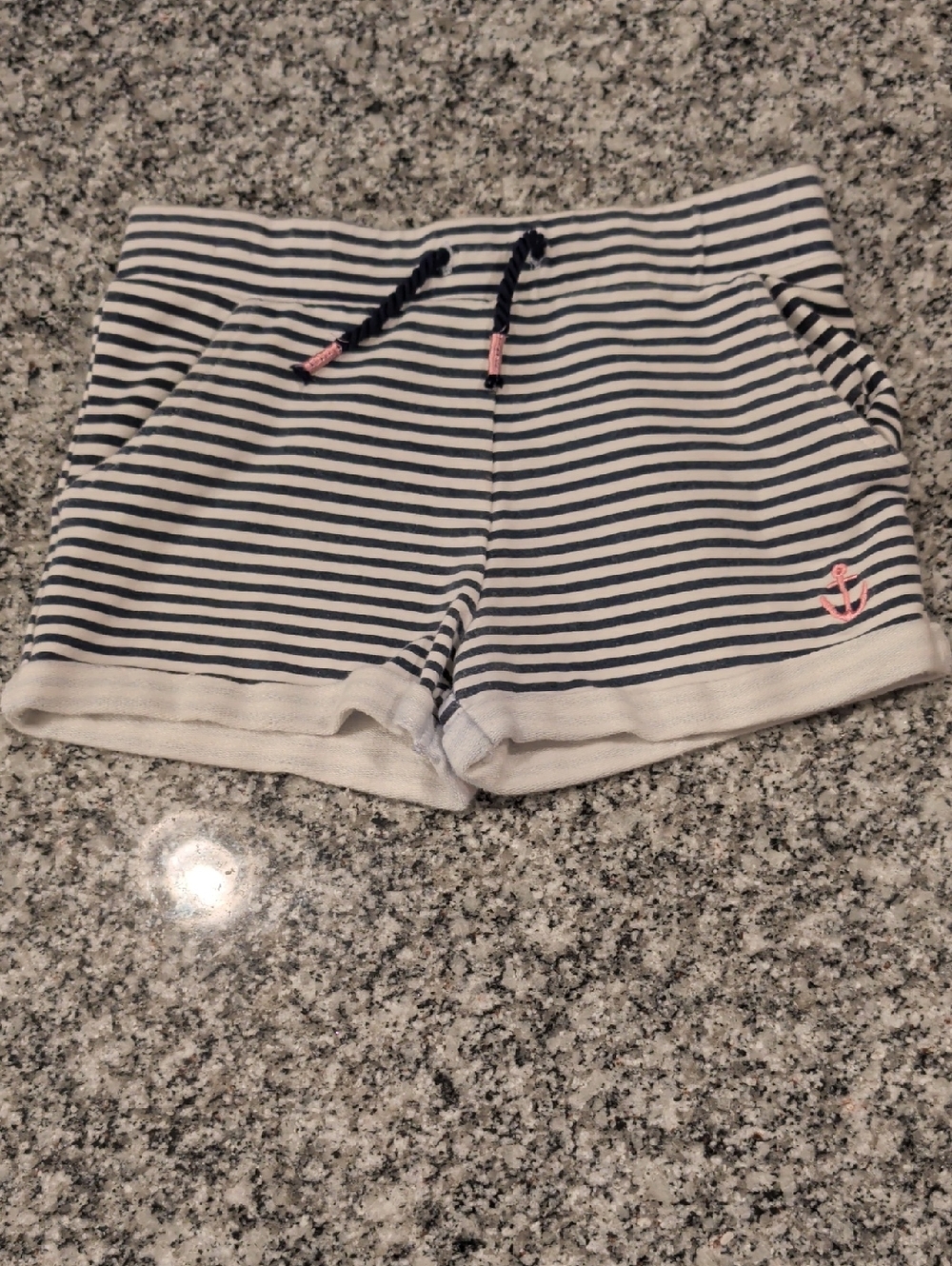 Primark Navy and White Striped Girls' Shorts with Pink Anchor Detail